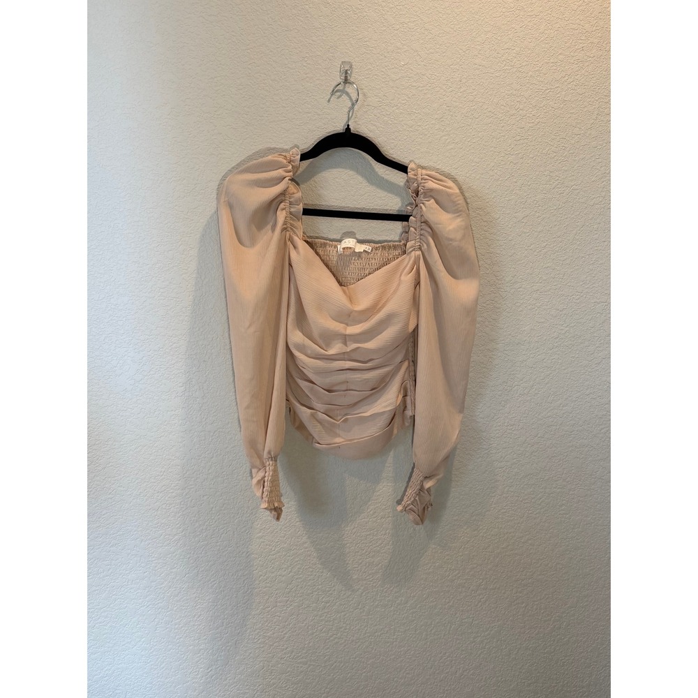 ASTR the Label Women Puff Sleeve Square Neck Shirt Beige XS